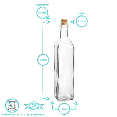 Argon Tableware - Olive Oil Pourer Bottles with Cork Lids - 500ml - Pack of 2