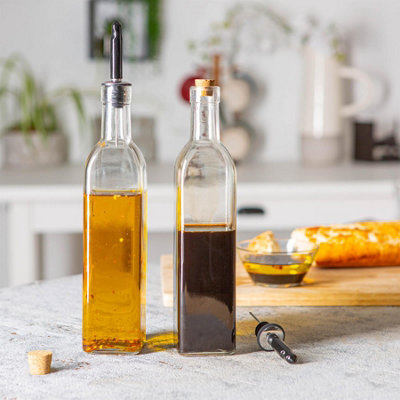 Argon Tableware - Olive Oil Pourer Bottles with Cork Lids - 500ml - Pack of 2 - 5