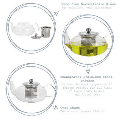 Argon Tableware - Oval Glass Infuser Teapot - 800ml