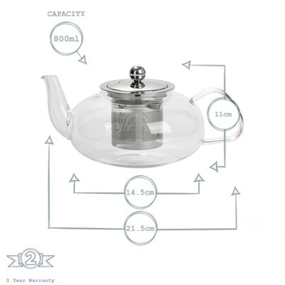 Argon Tableware - Oval Glass Infuser Teapot - 800ml
