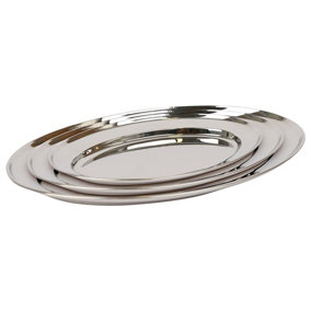 Argon Tableware Oval Stainless Steel Serving Platter Set - 3pc - 25cm-35cm