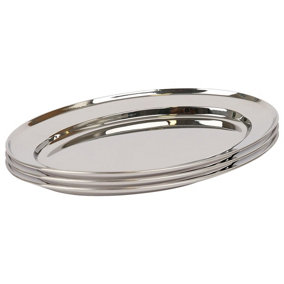Argon Tableware Oval Stainless Steel Serving Platters - 35cm x 24cm - Pack of 3