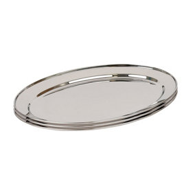Argon Tableware Oval Stainless Steel Serving Platters - 40cm x 27cm - Pack of 3