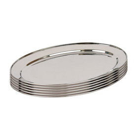 Argon Tableware Oval Stainless Steel Serving Platters - 40cm x 27cm - Pack of 6