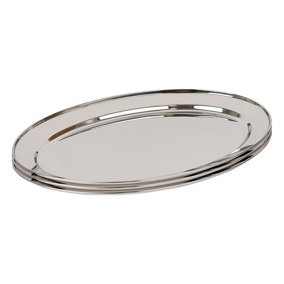 Argon Tableware Oval Stainless Steel Serving Platters - 50cm x 35cm - Pack of 3