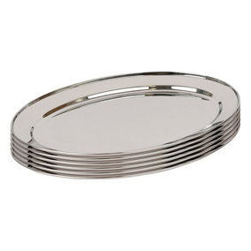 Argon Tableware Oval Stainless Steel Serving Platters - 50cm x 35cm - Pack of 6