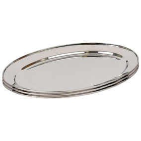 Argon Tableware Oval Stainless Steel Serving Platters - 60cm x 41cm - Pack of 3