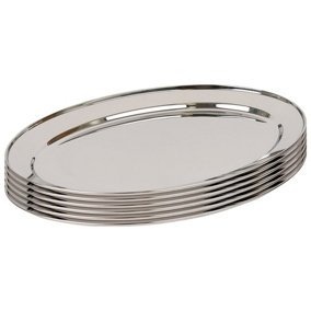 Argon Tableware Oval Stainless Steel Serving Platters - 60cm x 41cm - Pack of 6
