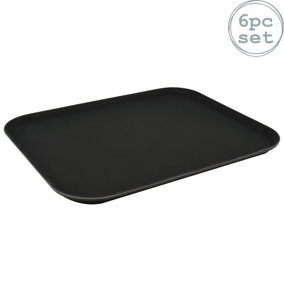 Argon Tableware - Rectangular Non-Slip Serving Trays - 45 x 35cm - Black - Pack of 6