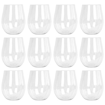 Argon Tableware Reusable Plastic Stemless Wine Glasses - 600ml - Pack of 12