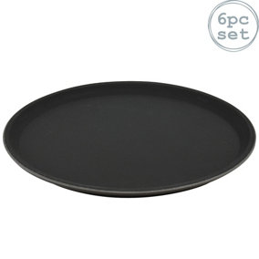 Argon Tableware - Round Non-Slip Serving Trays - 28cm - Black - Pack of 6