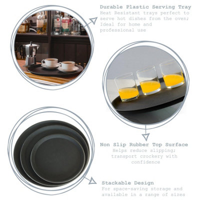Argon Tableware - Round Non-Slip Serving Trays - 28cm - Black - Pack of 6