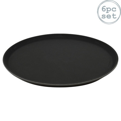 Argon Tableware Round Non-Slip Serving Trays - 35cm - Black - Pack of 6