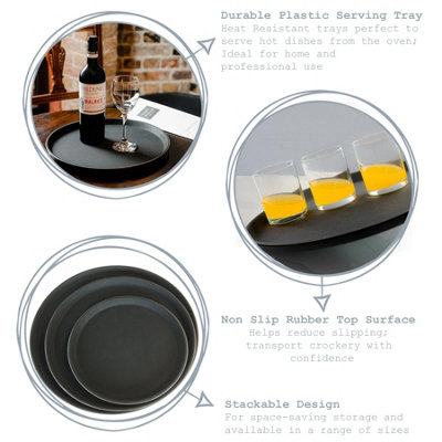 Argon Tableware - Round Non-Slip Serving Trays - 35cm - Black - Pack of 6