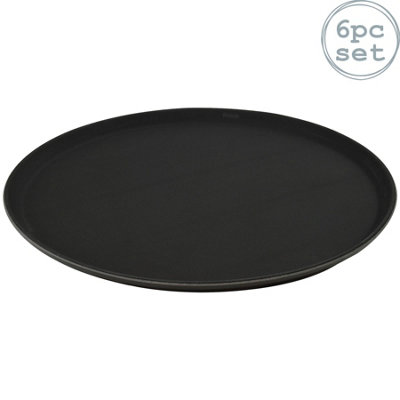 Argon Tableware Round Non-Slip Serving Trays - 40cm - Black - Pack of 6