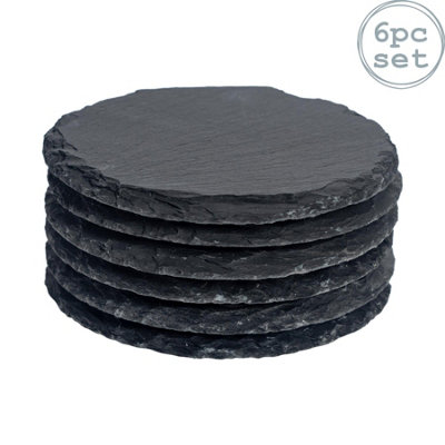 Argon Tableware - Round Slate Coasters - 10cm - Pack of 6