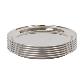 Argon Tableware Round Stainless Steel Serving Trays - 25.5cm - Pack of 6