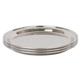 Argon Tableware Round Stainless Steel Serving Trays - 35.5cm - Pack of 3