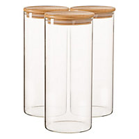 Argon Tableware - Scandi Glass Storage Jars with Wooden Lids - 1.5 Litre - Pack of 3