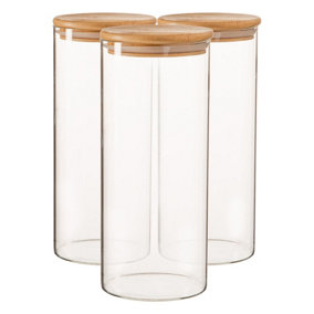 Argon Tableware - Scandi Glass Storage Jars with Wooden Lids - 1.5 Litre - Pack of 3