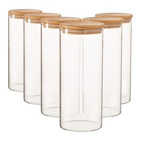 Argon Tableware - Scandi Glass Storage Jars with Wooden Lids - 1.5 Litre - Pack of 6