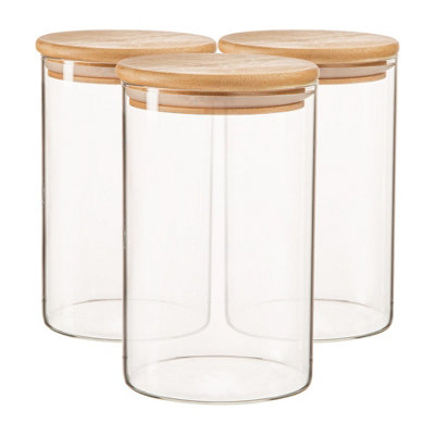 Argon Tableware - Scandi Glass Storage Jars with Wooden Lids - 1 Litre ...