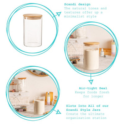 Argon Tableware - Scandi Glass Storage Jars with Wooden Lids - 1 Litre - Pack of 3