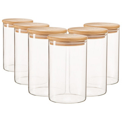 Argon Tableware - Scandi Glass Storage Jars with Wooden Lids - 1 Litre - Pack of 6