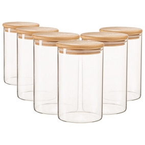 Argon Tableware - Scandi Glass Storage Jars with Wooden Lids - 1 Litre - Pack of 6