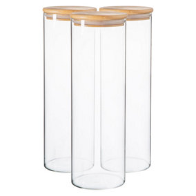 Argon Tableware - Scandi Glass Storage Jars with Wooden Lids - 2 Litre - Pack of 3
