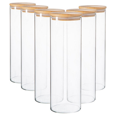 Argon Tableware - Scandi Glass Storage Jars with Wooden Lids - 2 Litre - Pack of 6