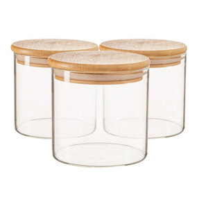 Argon Tableware - Scandi Glass Storage Jars with Wooden Lids - 550ml - Pack of 3