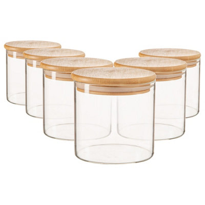 Argon Tableware - Scandi Glass Storage Jars with Wooden Lids - 550ml - Pack of 6