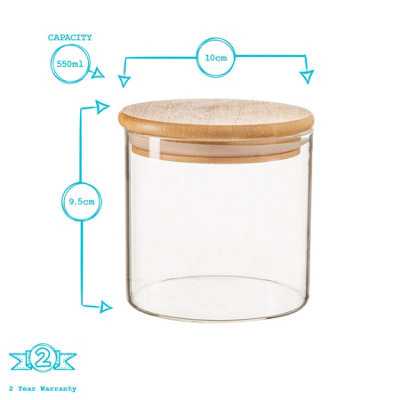 Argon Tableware - Scandi Glass Storage Jars with Wooden Lids - 550ml - Pack of 6