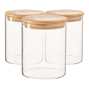 Argon Tableware - Scandi Glass Storage Jars with Wooden Lids - 750ml - Pack of 3