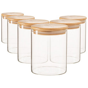 Argon Tableware - Scandi Glass Storage Jars with Wooden Lids - 750ml - Pack of 6