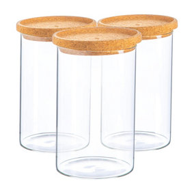 Argon Tableware - Scandi Storage Jar with Cork Lids - 1 Litre - Pack of 3