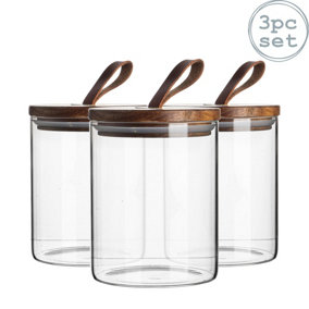 Argon Tableware - Scandi Storage Jar with Leather Loop Lid - 750ml - Pack of 3