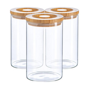 Argon Tableware - Scandi Storage Jar with Wooden Lid - 1 Litre - Pack of 3