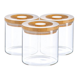 Argon Tableware - Scandi Storage Jar with Wooden Lid - 550ml - Pack of 3