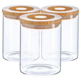 Argon Tableware - Scandi Storage Jar with Wooden Lid - 750ml - Pack of 3