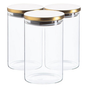 Argon Tableware - Scandi Storage Jars with Metallic Lids - 1 Litre - Gold - Pack of 3