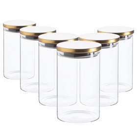 Argon Tableware - Scandi Storage Jars with Metallic Lids - 1 Litre - Gold - Pack of 6