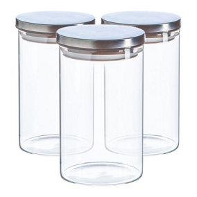 Argon Tableware - Scandi Storage Jars with Metallic Lids - 1 Litre - Silver - Pack of 3
