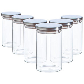 Argon Tableware - Scandi Storage Jars with Metallic Lids - 1 Litre - Silver - Pack of 6