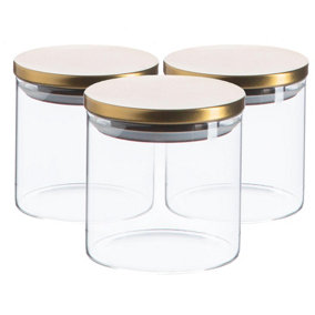 Argon Tableware - Scandi Storage Jars with Metallic Lids - 550ml - Gold - Pack of 3