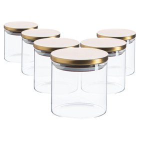 Argon Tableware - Scandi Storage Jars with Metallic Lids - 550ml - Gold - Pack of 6
