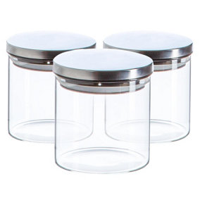 Argon Tableware - Scandi Storage Jars with Metallic Lids - 550ml - Silver - Pack of 3