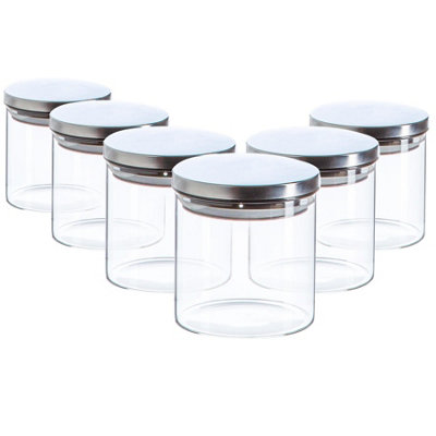 Argon Tableware Scandi Storage Jars with Metallic Lids - 550ml - Silver - Pack of 6