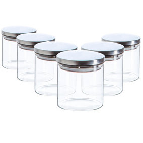 Argon Tableware - Scandi Storage Jars with Metallic Lids - 550ml - Silver - Pack of 6
